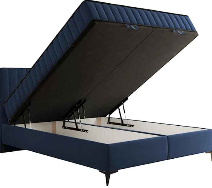 Łóżko kontynentalne 180x200 cm Mufasso z pojemnikiem granatowe welur hydrofobowy