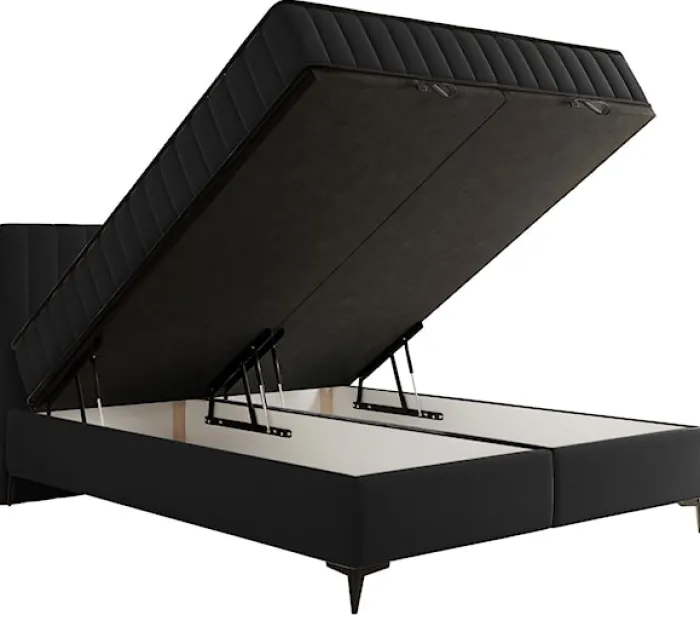 Łóżko kontynentalne 180x200 cm Mufasso z pojemnikiem czarne welur hydrofobowy