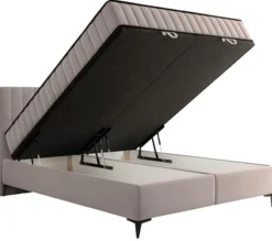 Łóżko kontynentalne 180x200 cm Mufasso z pojemnikiem szarobeżowe welur hydrofobowy