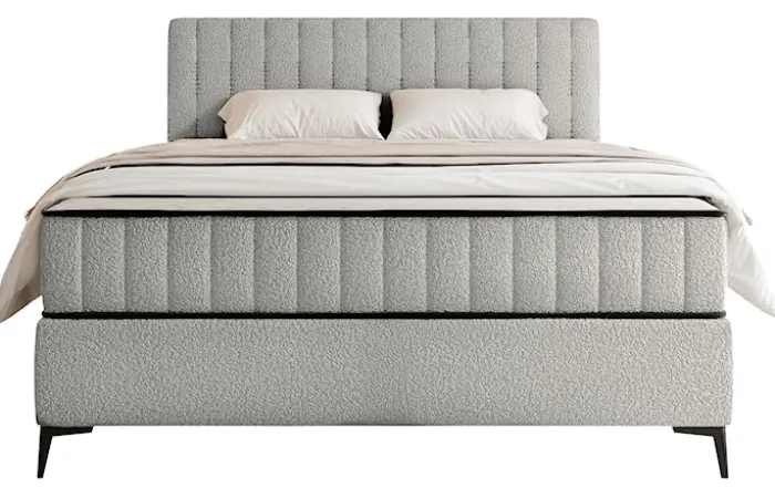 Łóżko kontynentalne 140x200 cm Mufasso z pojemnikiem jasnoszare boucle