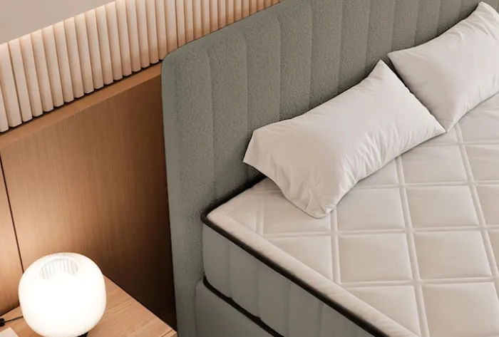 Łóżko kontynentalne 160x200 cm Mufasso z pojemnikiem ciemnobeżowe boucle