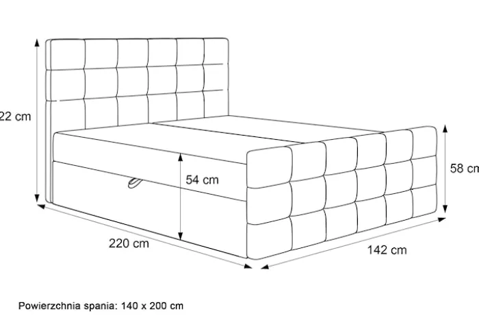 Łóżko kontynentalne 140x200 cm Padwa z pojemnikami i topperem oliwkowe welur
