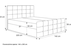Łóżko kontynentalne 140x200 cm Padwa z pojemnikami i topperem szare welur