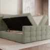 Łóżko kontynentalne 160x200 cm Padwa z pojemnikami i topperem oliwkowe welur