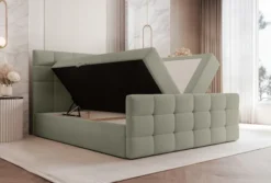 Łóżko kontynentalne 180x200 cm Padwa z pojemnikami i topperem oliwkowe welur