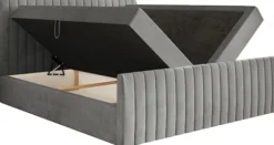 Łóżko kontynentalne 140x200 cm Saliano z pojemnikami i topperem szare welur