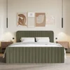 Łóżko kontynentalne 140x200 cm Saliano z pojemnikami i topperem oliwkowe welur