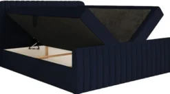 Łóżko kontynentalne 140x200 cm Saliano z pojemnikami i topperem granatowe welur