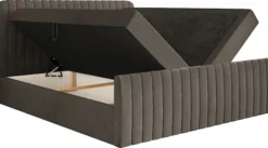 Łóżko kontynentalne 180x200 cm Saliano z pojemnikami i topperem brązowe welur