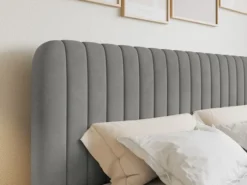 Łóżko kontynentalne 200x200 cm Saliano z pojemnikami i topperem szare welur