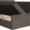 Łóżko kontynentalne 200x200 cm Saliano z pojemnikami i topperem brązowe welur