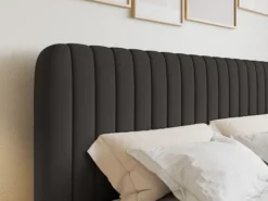Łóżko kontynentalne 160x200 cm Saliano z pojemnikami i topperem grafitowe szenil hydrofobowy