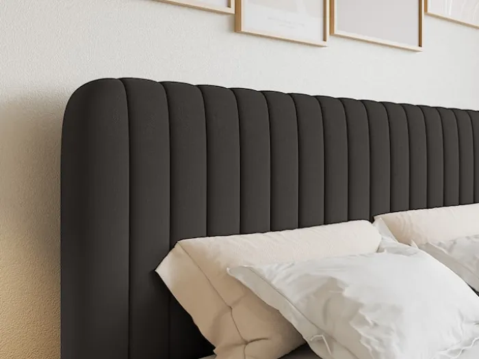Łóżko kontynentalne 200x200 cm Saliano z pojemnikami i topperem grafitowe szenil hydrofobowy
