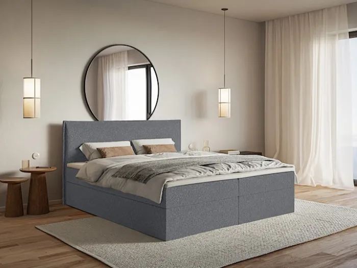 Łóżko kontynentalne 140x200 cm Softie z pojemnikami i topperem grafitowe szenil