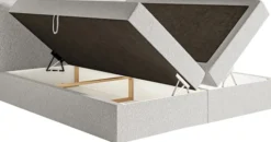 Łóżko kontynentalne 140x200 cm Softie z pojemnikami i topperem jasnoszare szenil