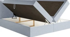 Łóżko kontynentalne 140x200 cm Softie z pojemnikami i topperem błękitne szenil
