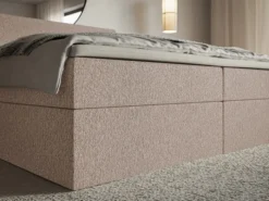 Łóżko kontynentalne 140x200 cm Softie z pojemnikami i topperem ciemnobeżowe szenil
