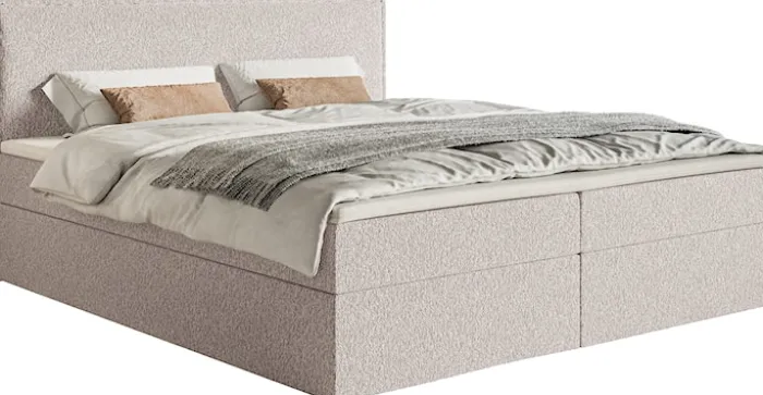 Łóżko kontynentalne 140x200 cm Softie z pojemnikami i topperem beżowe szenil