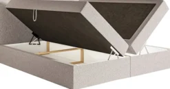 Łóżko kontynentalne 140x200 cm Softie z pojemnikami i topperem beżowe szenil