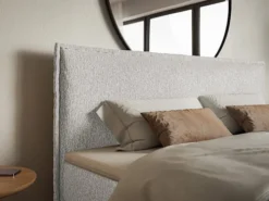 Łóżko kontynentalne 160x200 cm Softie z pojemnikami i topperem jasnoszare szenil
