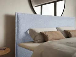 Łóżko kontynentalne 160x200 cm Softie z pojemnikami i topperem błękitne szenil