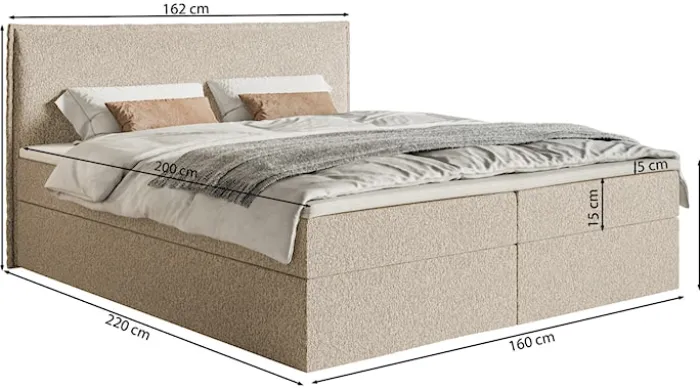 Łóżko kontynentalne 160x200 cm Softie z pojemnikami i topperem ciemnobeżowe szenil