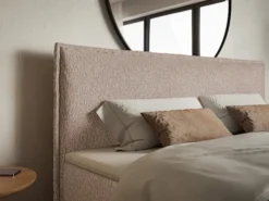 Łóżko kontynentalne 160x200 cm Softie z pojemnikami i topperem ciemnobeżowe szenil
