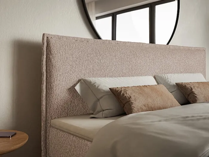 Łóżko kontynentalne 160x200 cm Softie z pojemnikami i topperem ciemnobeżowe szenil