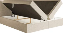 Łóżko kontynentalne 160x200 cm Softie z pojemnikami i topperem jasnobeżowe szenil