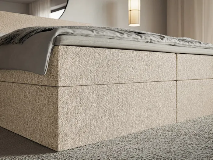 Łóżko kontynentalne 160x200 cm Softie z pojemnikami i topperem jasnobeżowe szenil