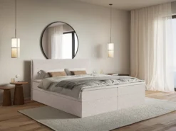 Łóżko kontynentalne 160x200 cm Softie z pojemnikami i topperem beżowe szenil