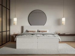 Łóżko kontynentalne 180x200 cm Softie z pojemnikami i topperem jasnoszare szenil