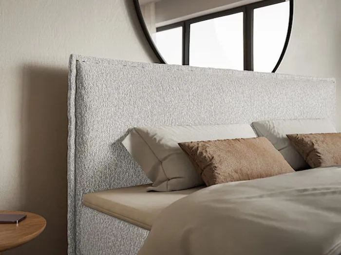 Łóżko kontynentalne 180x200 cm Softie z pojemnikami i topperem jasnoszare szenil