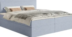 Łóżko kontynentalne 180x200 cm Softie z pojemnikami i topperem błękitne szenil