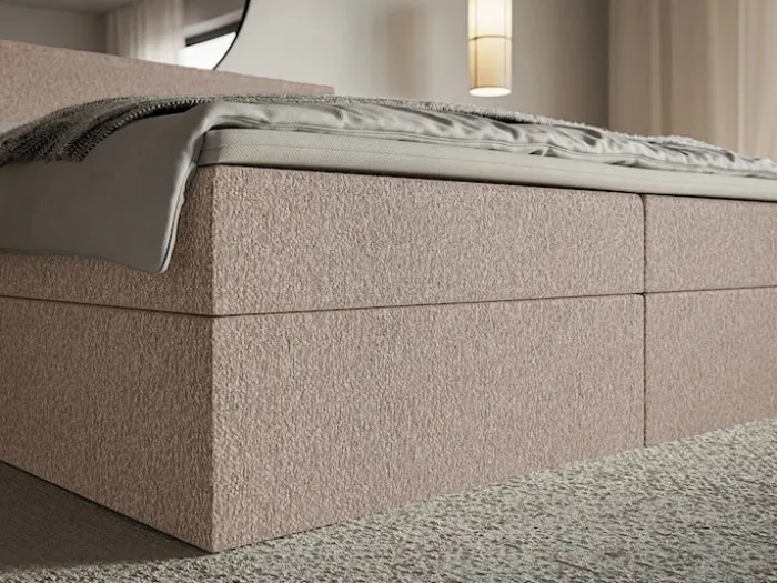 Łóżko kontynentalne 180x200 cm Softie z pojemnikami i topperem ciemnobeżowe szenil