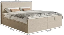 Łóżko kontynentalne 180x200 cm Softie z pojemnikami i topperem ciemnobeżowe szenil
