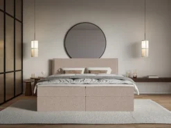 Łóżko kontynentalne 180x200 cm Softie z pojemnikami i topperem ciemnobeżowe szenil