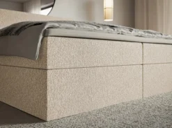 Łóżko kontynentalne 180x200 cm Softie z pojemnikami i topperem jasnobeżowe szenil