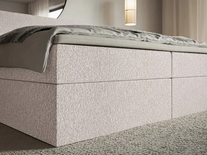 Łóżko kontynentalne 180x200 cm Softie z pojemnikami i topperem beżowe szenil