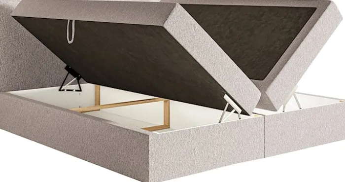 Łóżko kontynentalne 180x200 cm Softie z pojemnikami i topperem beżowe szenil
