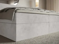 Łóżko kontynentalne 140x200 cm Softie z pojemnikami i topperem jasnoszare welur hydrofobowy