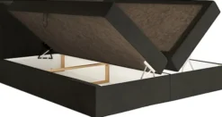 Łóżko kontynentalne 140x200 cm Softie z pojemnikami i topperem ciemnozielone welur hydrofobowy