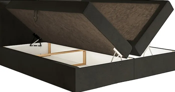 Łóżko kontynentalne 140x200 cm Softie z pojemnikami i topperem ciemnozielone welur hydrofobowy