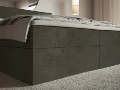 Łóżko kontynentalne 140x200 cm Softie z pojemnikami i topperem ciemnozielone welur hydrofobowy