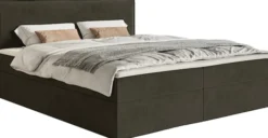 Łóżko kontynentalne 140x200 cm Softie z pojemnikami i topperem ciemnozielone welur hydrofobowy