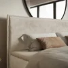 Łóżko kontynentalne 140x200 cm Softie z pojemnikami i topperem beżowe welur hydrofobowy