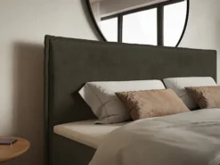 Łóżko kontynentalne 160x200 cm Softie z pojemnikami i topperem ciemnozielone welur hydrofobowy
