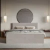 Łóżko kontynentalne 160x200 cm Softie z pojemnikami i topperem szarobrązowe welur hydrofobowy