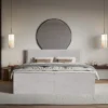 Łóżko kontynentalne 180x200 cm Softie z pojemnikami i topperem jasnoszare welur hydrofobowy