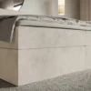 Łóżko kontynentalne 180x200 cm Softie z pojemnikami i topperem beżowe welur hydrofobowy
